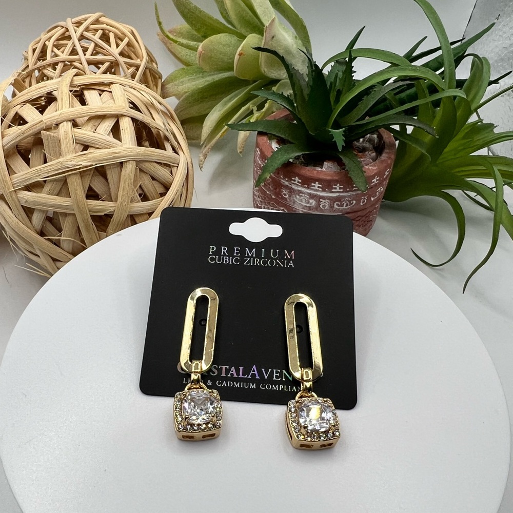 Crystal Avenue 14KT Gold Plated Premium Cubic Zirconium‎ Earrings NEW